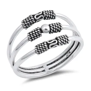 Bali Three Bar Bead Statement Ring New .925 Sterling Silver Band Sizes 5-10