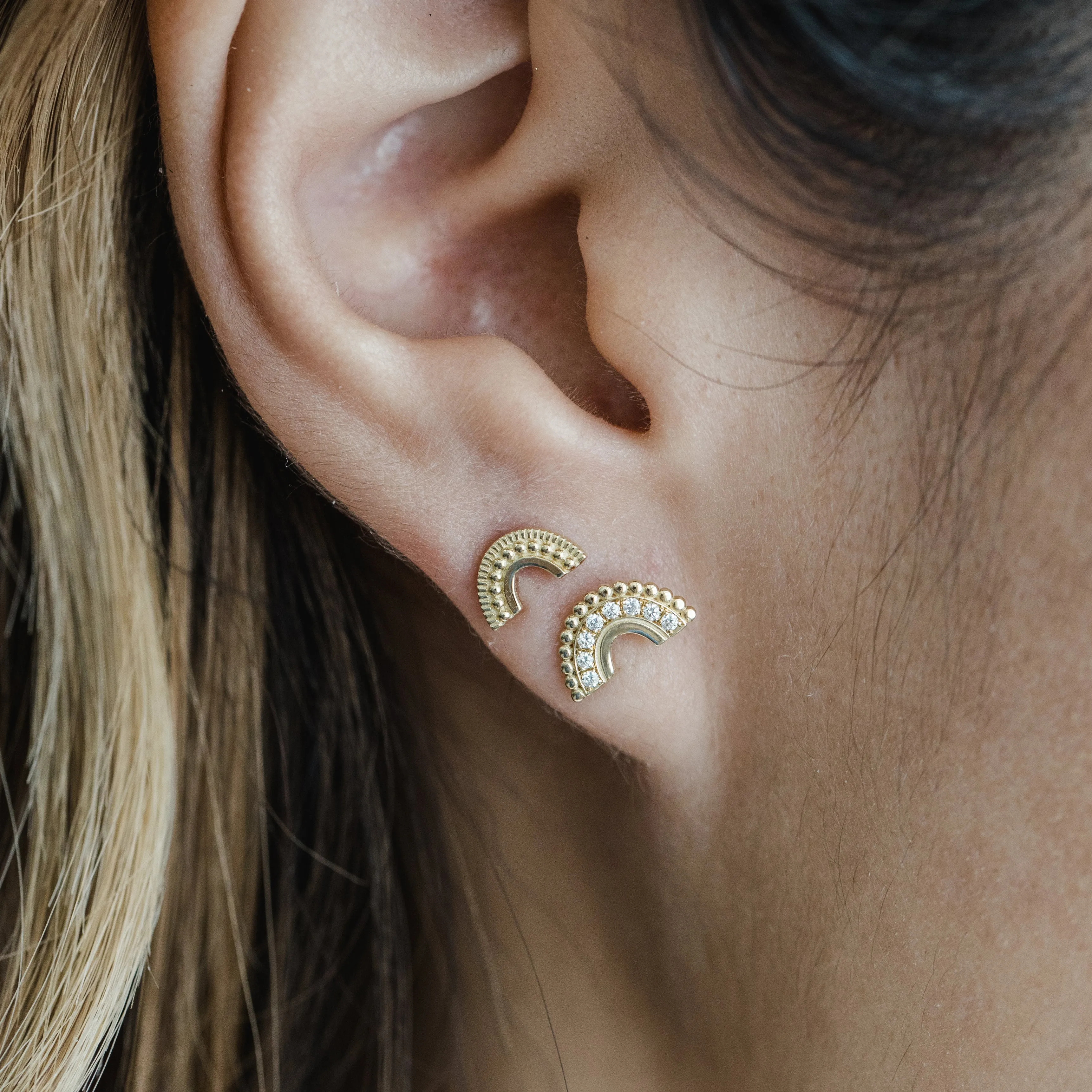 Beaded Pave Diamond Arc Earrings