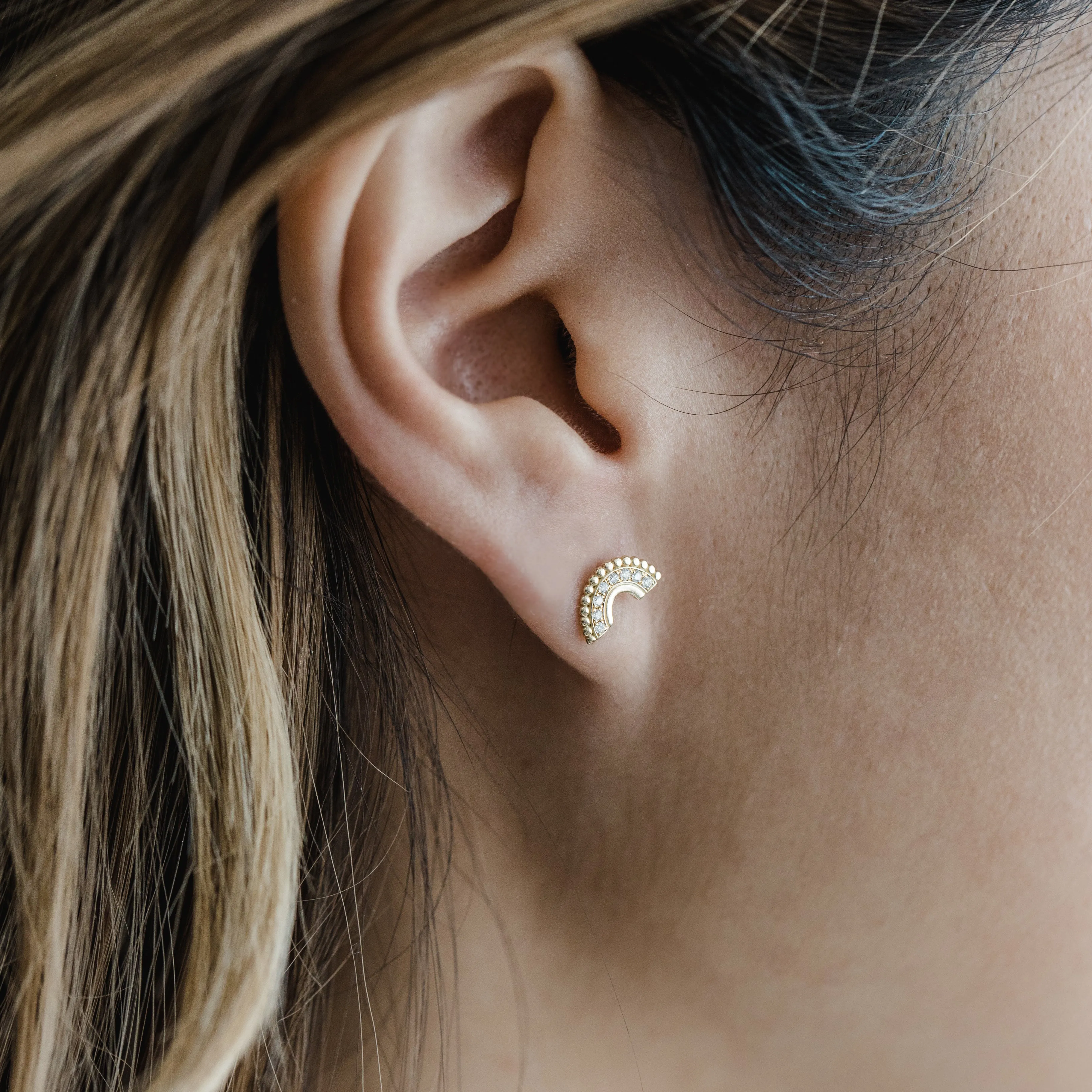 Beaded Pave Diamond Arc Earrings