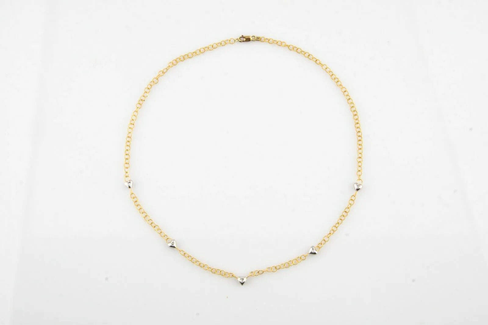 Beautiful 14k Yellow Gold Chain Necklace with Diamond-Accented Heart Beads