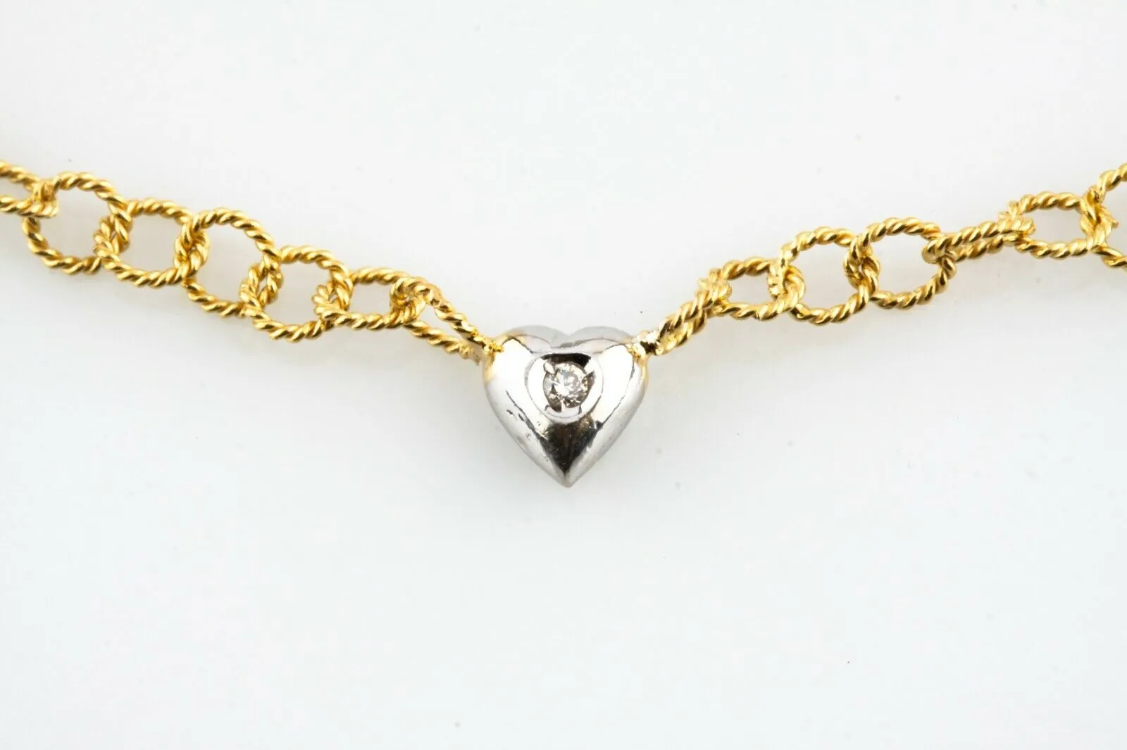 Beautiful 14k Yellow Gold Chain Necklace with Diamond-Accented Heart Beads