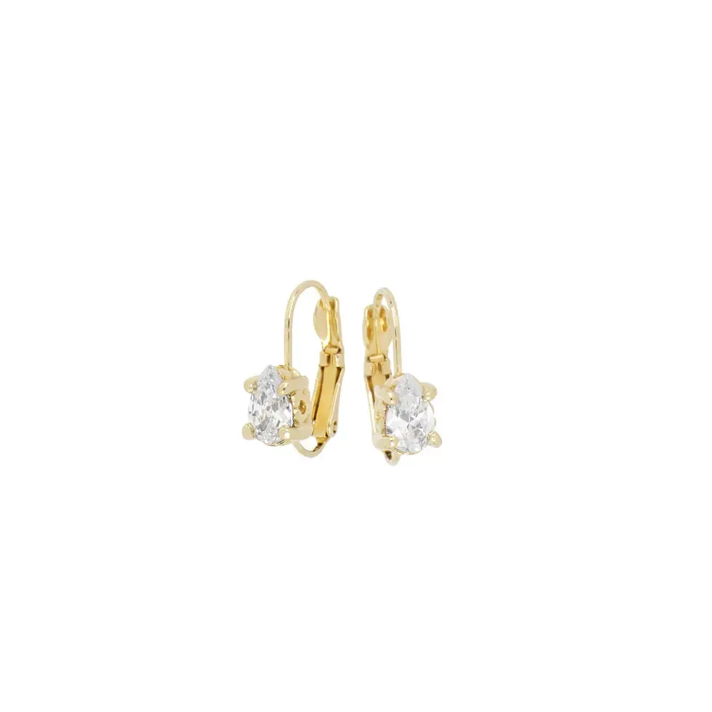 Beijos Collection - CZ Pear Shape Gold Prong Set Earrings