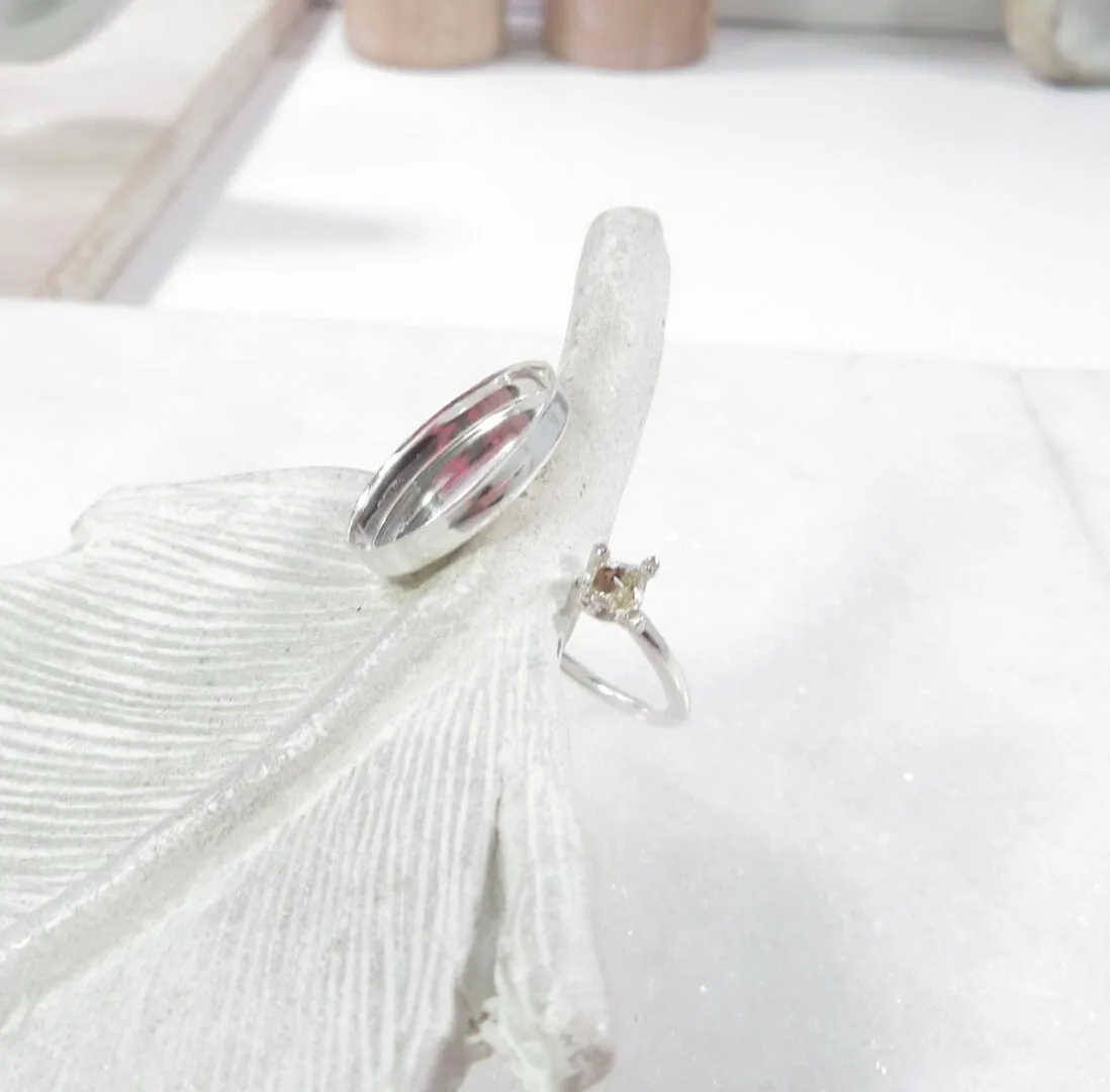Bezel Cup Ring Setting - Open with Prongs, Upright Oval, 1.5mm Band, Choose Your Cup, Choose Your Metal