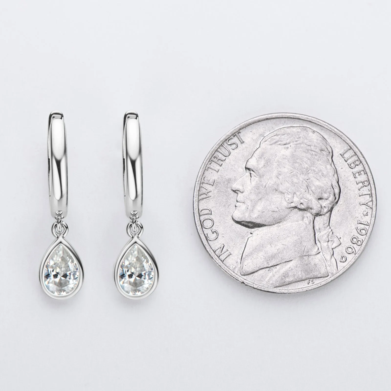 Bezel Setting Pear Cut Moissanite Drop Hoop Earrings