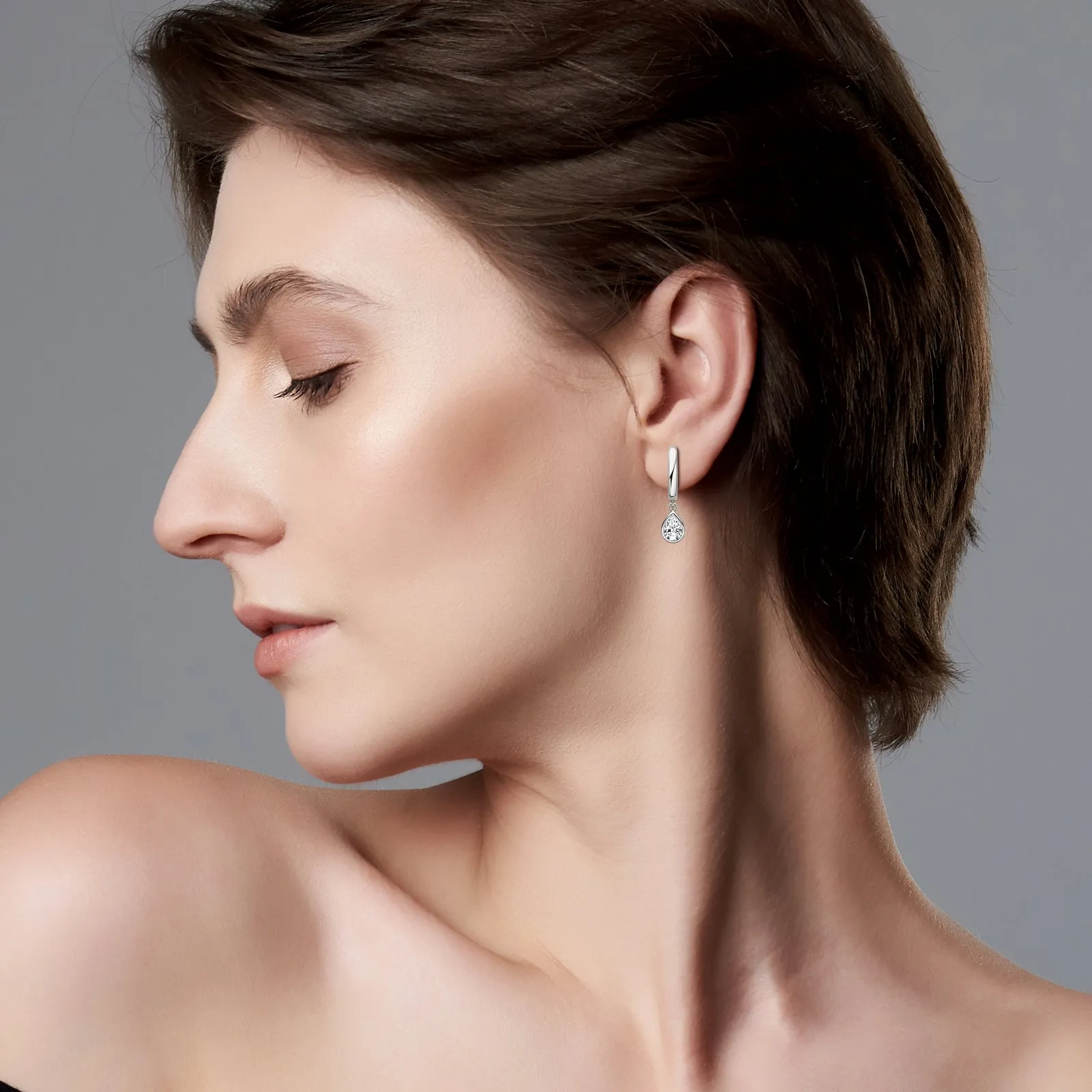 Bezel Setting Pear Cut Moissanite Drop Hoop Earrings