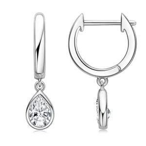 Bezel Setting Pear Cut Moissanite Drop Hoop Earrings