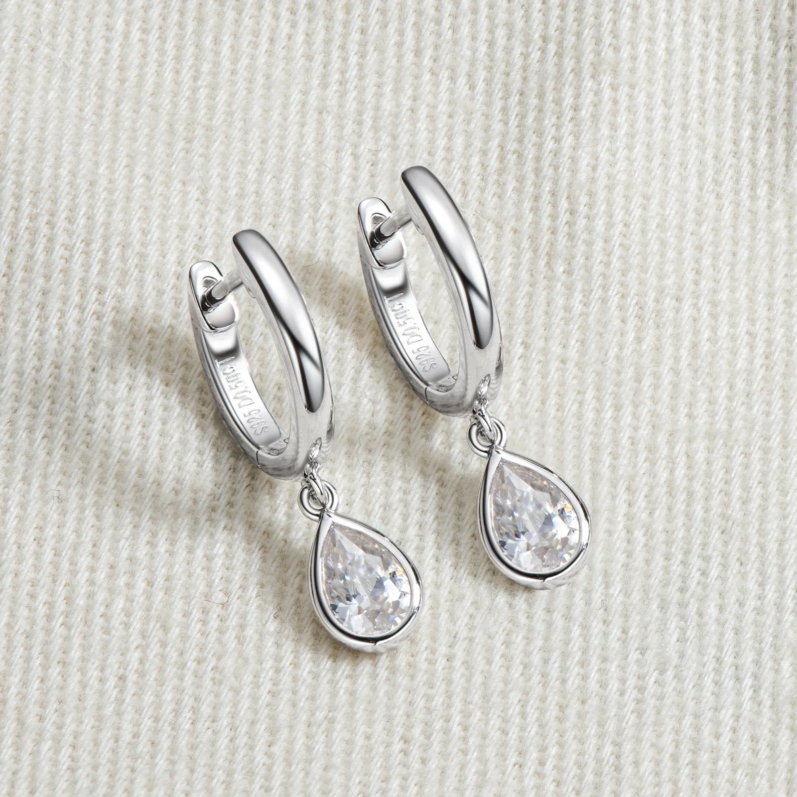 Bezel Setting Pear Cut Moissanite Drop Hoop Earrings