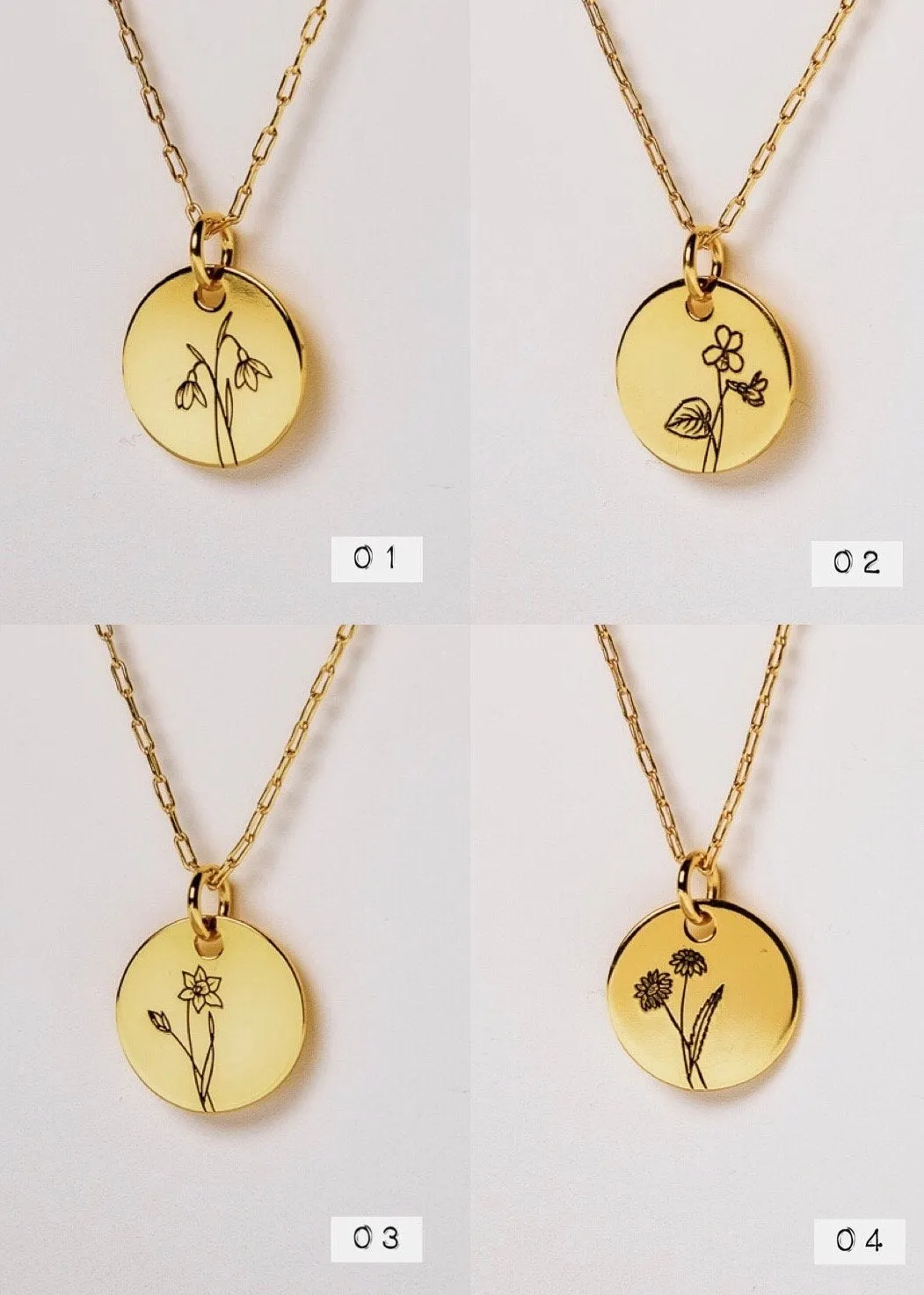 Birth Month Flower NECKLACE - dainty birth flower coin pendant necklace gold horoscope birth month zodiac coin necklace personalized gift