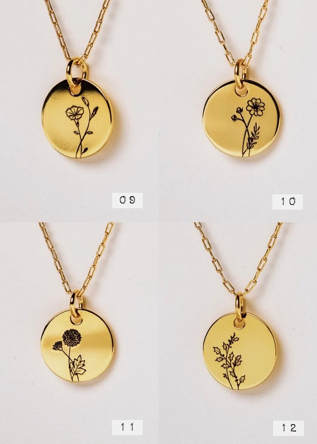 Birth Month Flower NECKLACE - dainty birth flower coin pendant necklace gold horoscope birth month zodiac coin necklace personalized gift