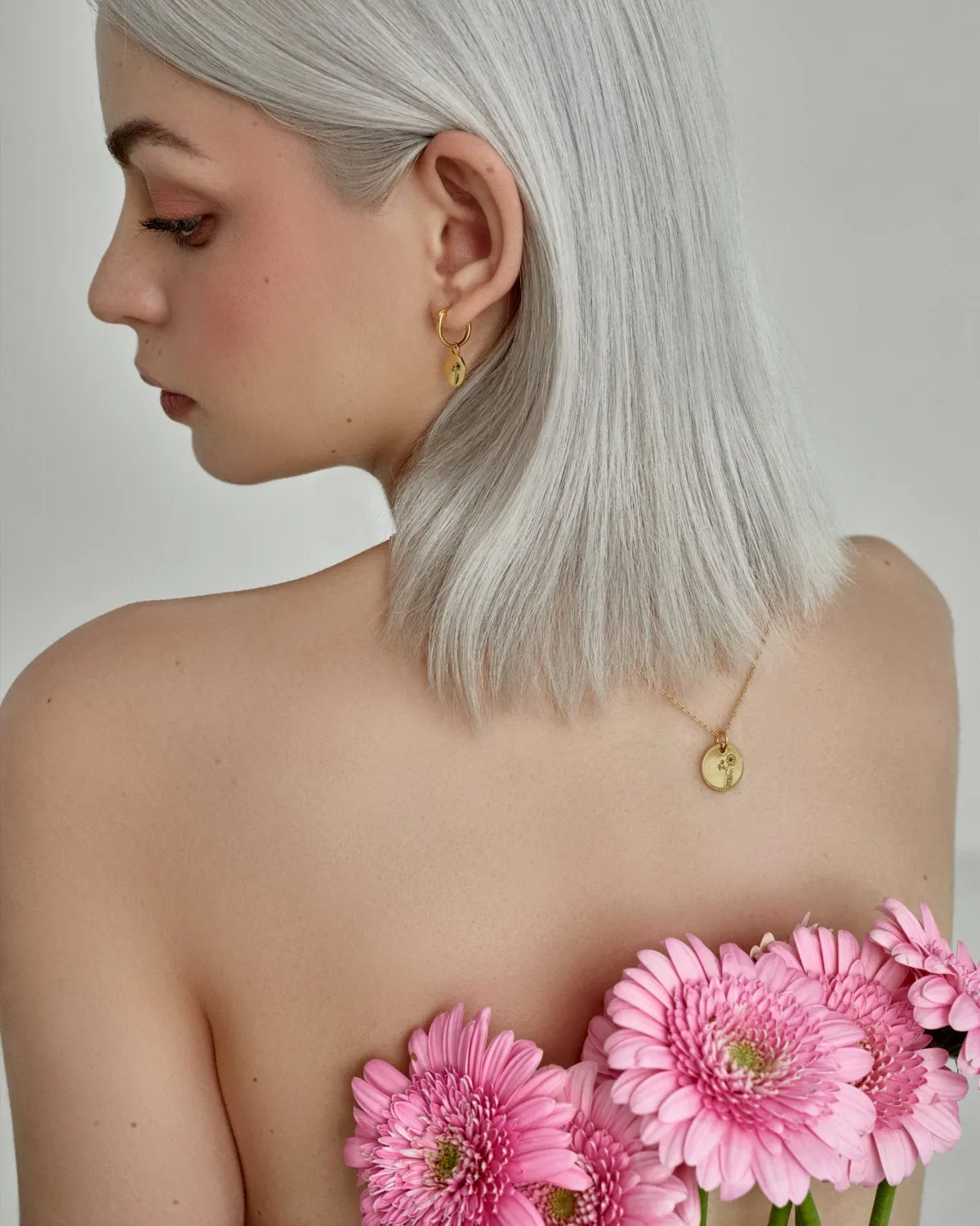 Birth Month Flower NECKLACE - dainty birth flower coin pendant necklace gold horoscope birth month zodiac coin necklace personalized gift
