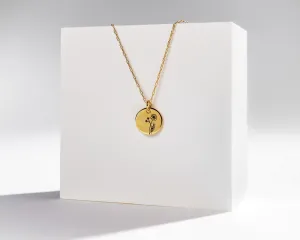 Birth Month Flower NECKLACE - dainty birth flower coin pendant necklace gold horoscope birth month zodiac coin necklace personalized gift