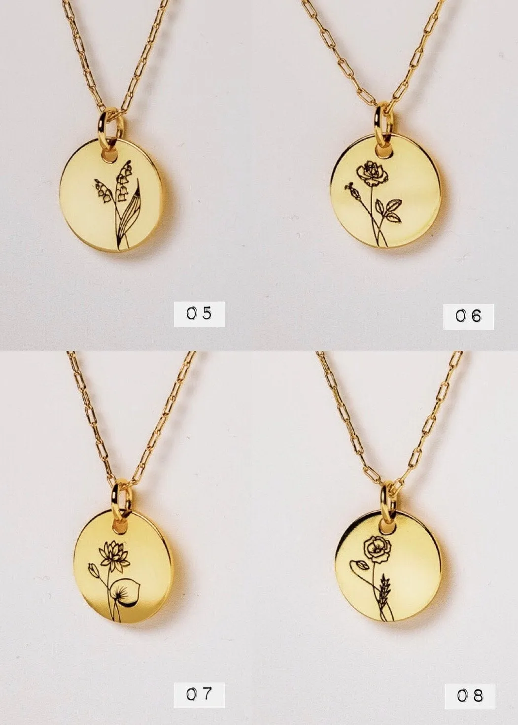 Birth Month Flower NECKLACE - dainty birth flower coin pendant necklace gold horoscope birth month zodiac coin necklace personalized gift