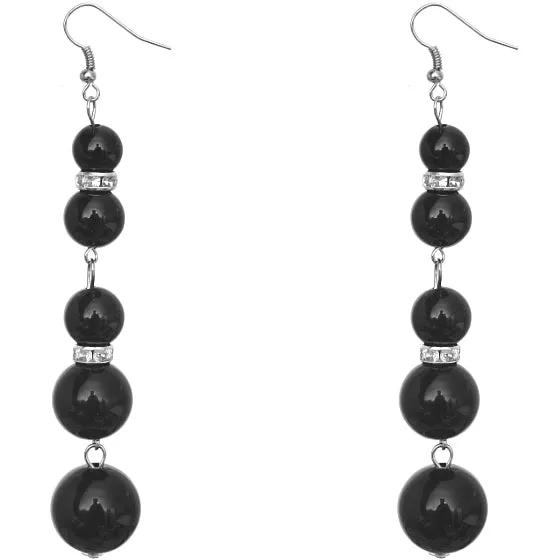 Black Gradual Beaded Dangle Earrings
