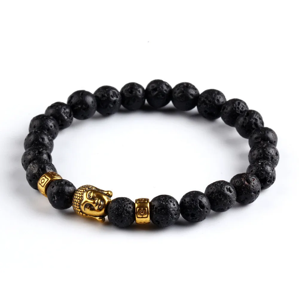Black Lava Stone Buddha Beads Bracelets Rope Chain Natural Stone Bracelets For Women/ Men Jewelry