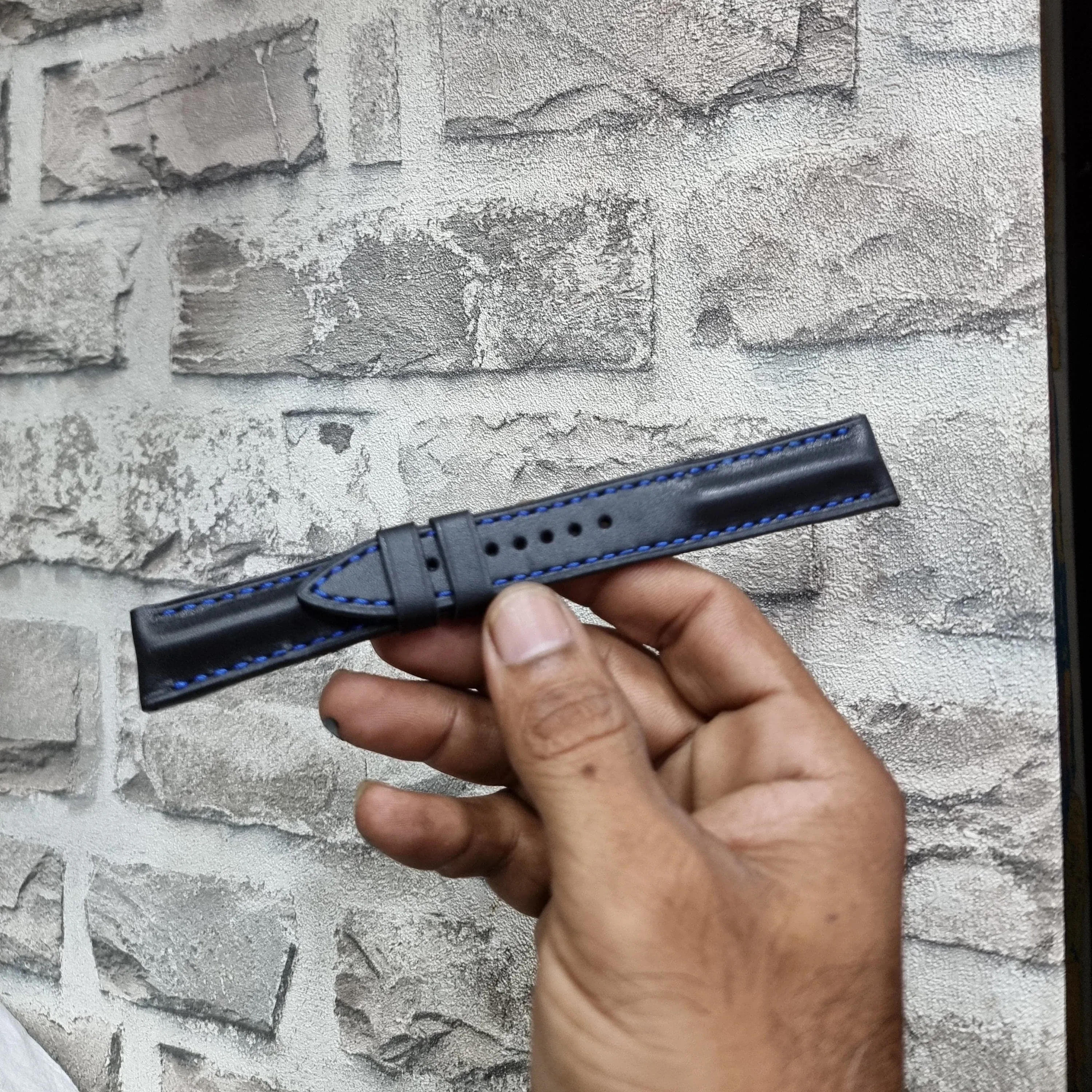 Black leather watch strap for seiko