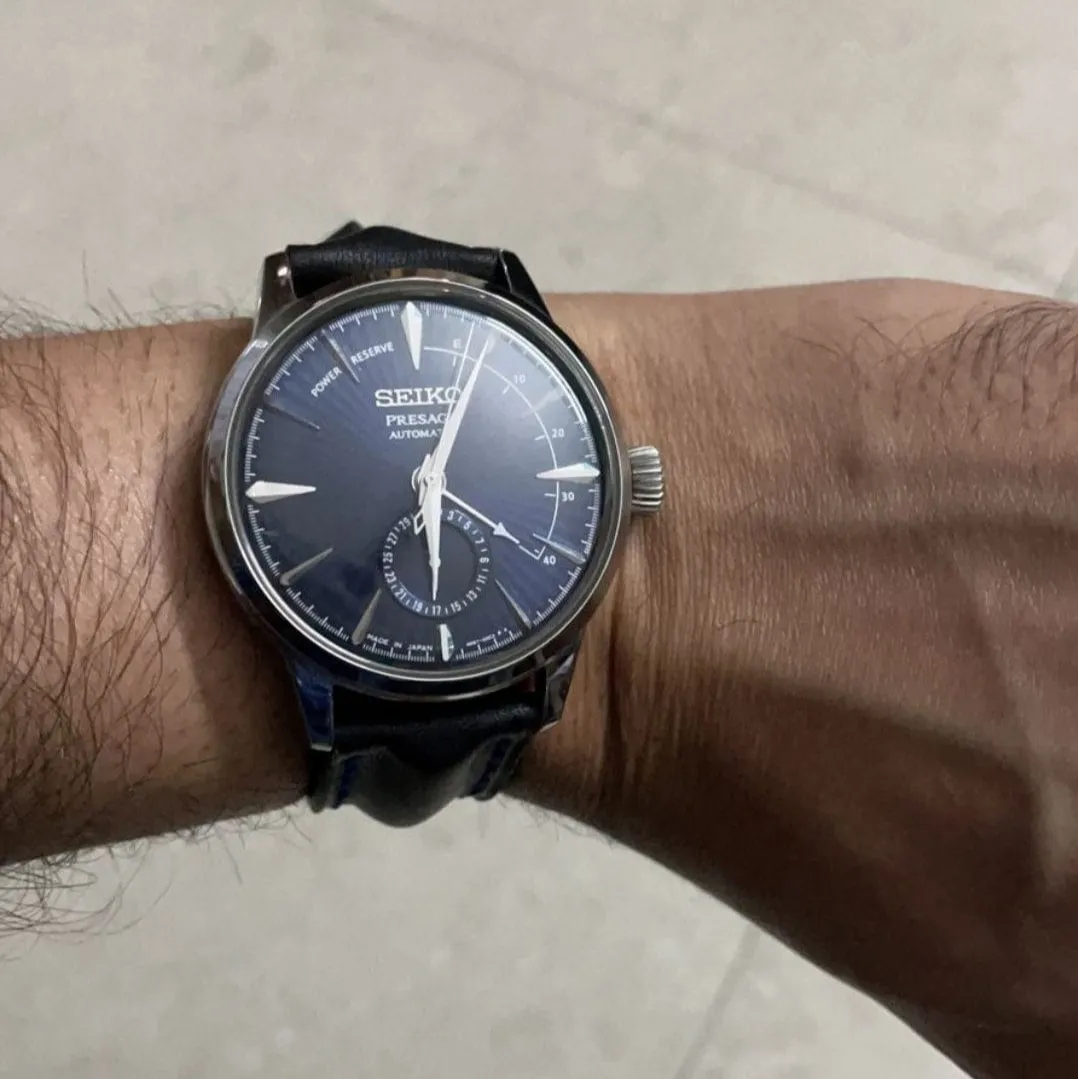 Black leather watch strap for seiko