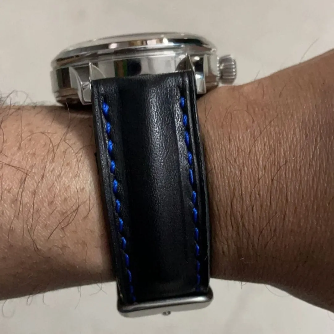 Black leather watch strap for seiko