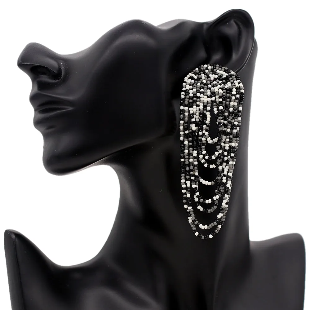 Black White Long Seed Bead Earrings