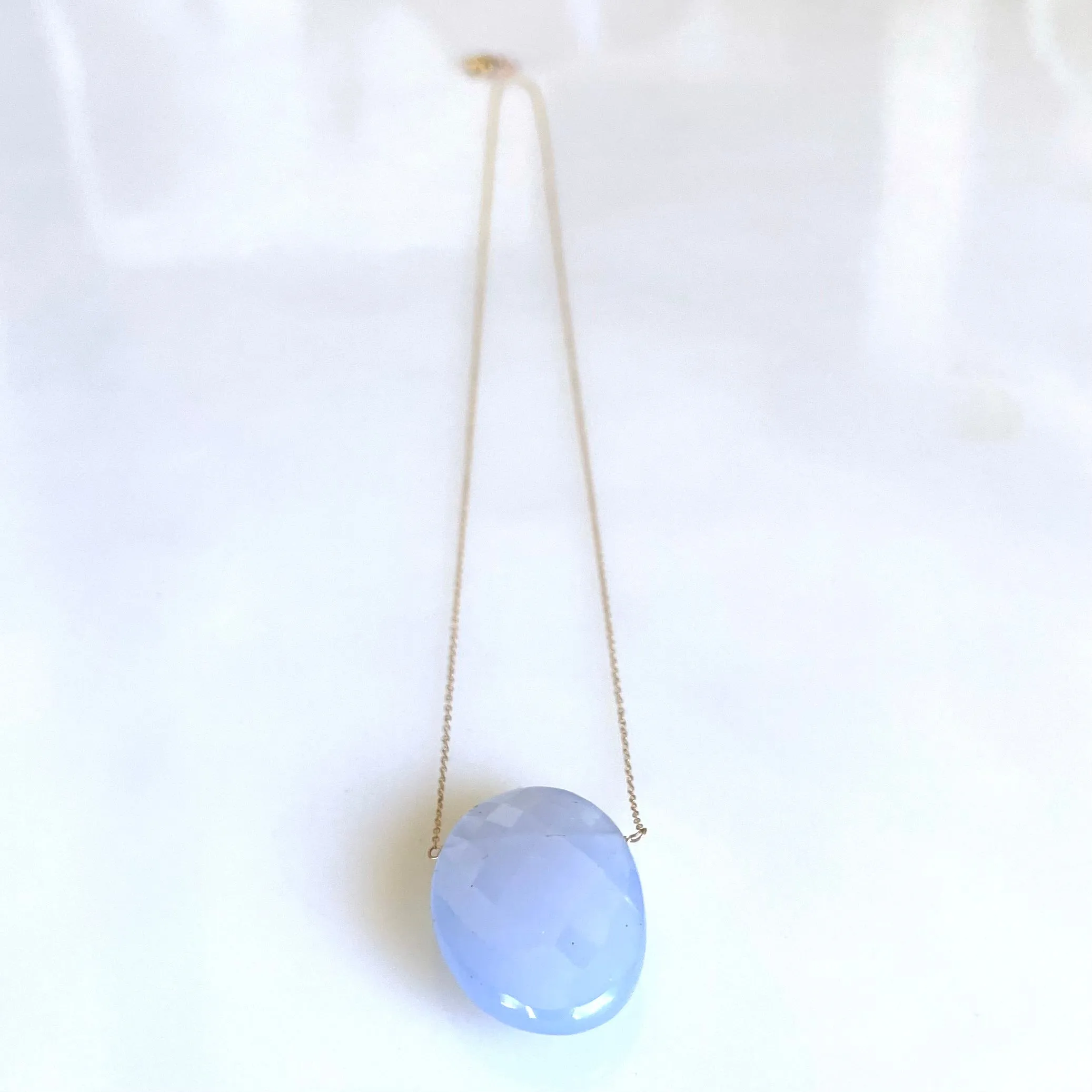 Blue Chalcedony Petite Gemstone Slice Necklace