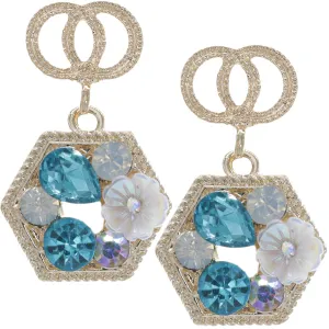 Blue Faux Gemstone Double Circle Post Earrings