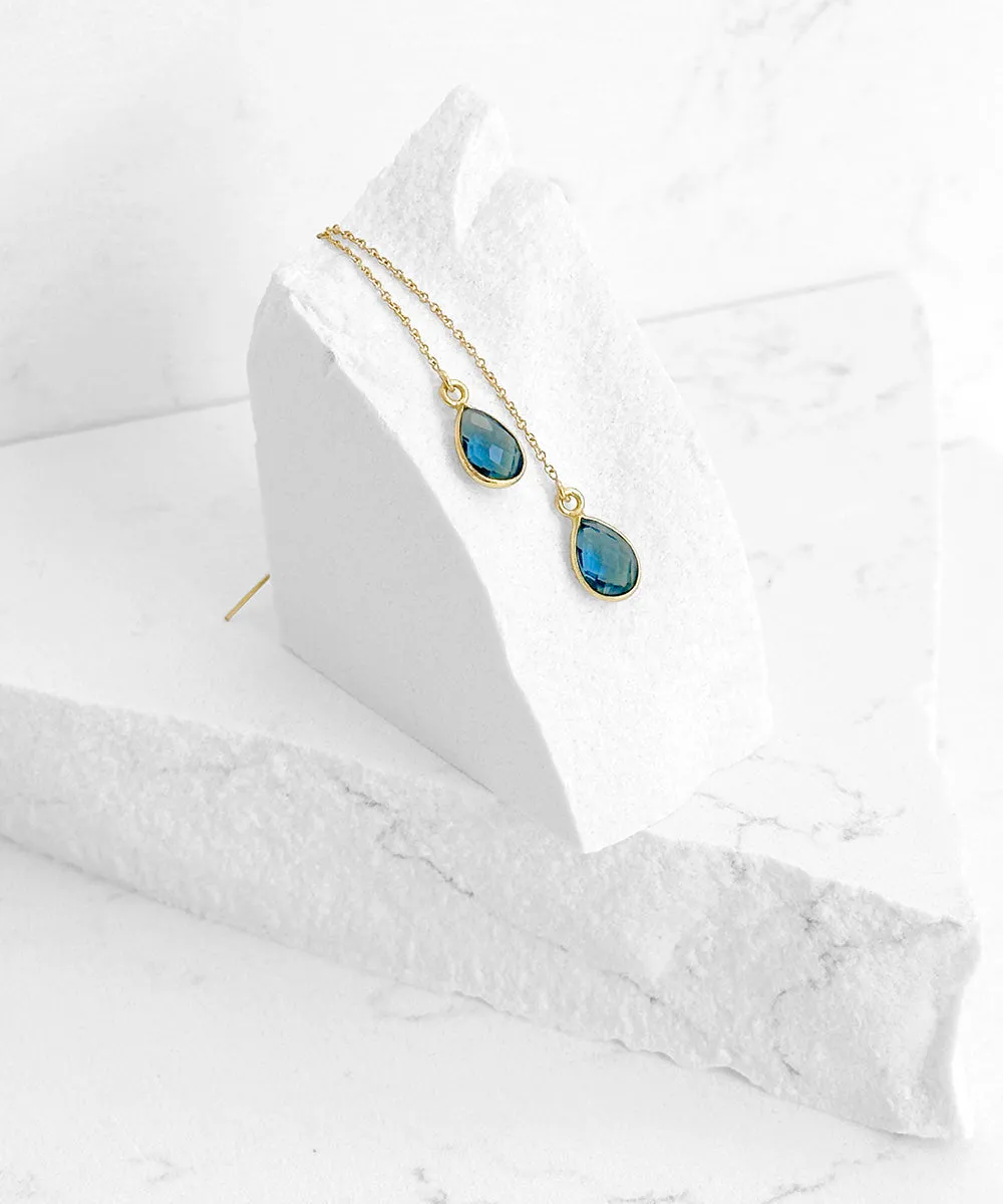 Blue Kyanite Teardrop Threader Earrings