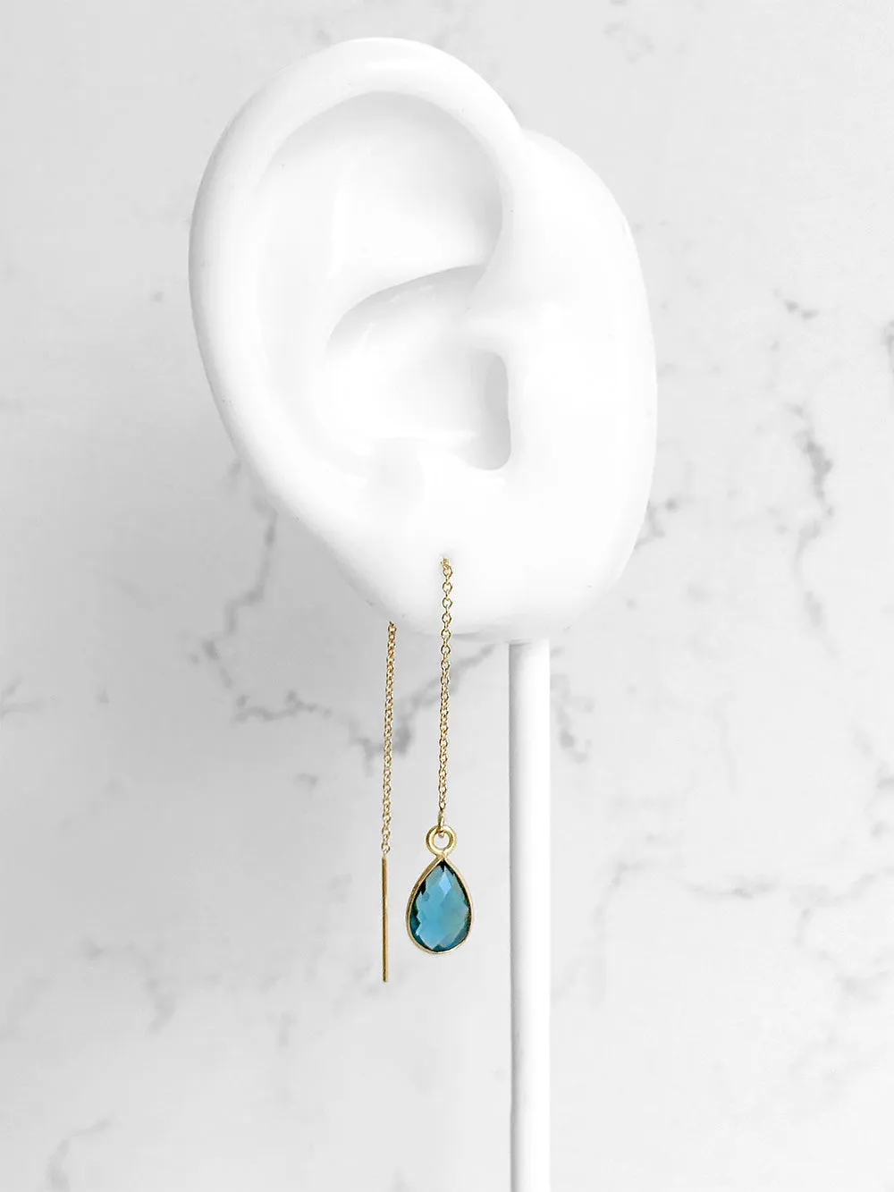 Blue Kyanite Teardrop Threader Earrings