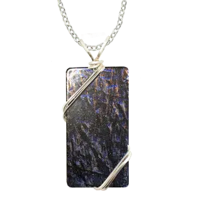 Blue Metal Grunge Necklace, 1.5" pendant with silver-plated wiring, Item# 4727X