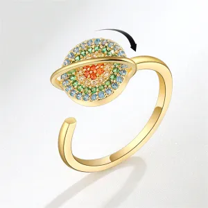Blue Multicolor Cubic Zirconia & 18K Gold-Plated Rotating Planet Ring