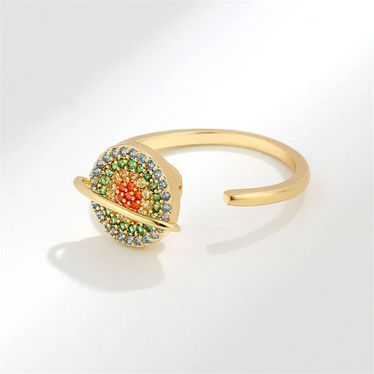Blue Multicolor Cubic Zirconia & 18K Gold-Plated Rotating Planet Ring