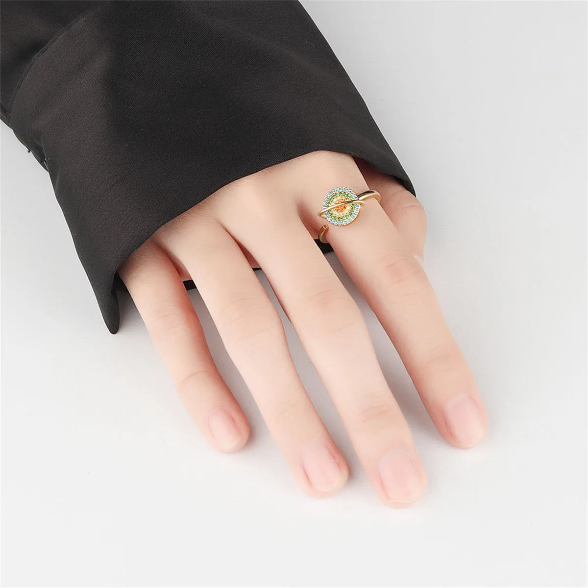 Blue Multicolor Cubic Zirconia & 18K Gold-Plated Rotating Planet Ring