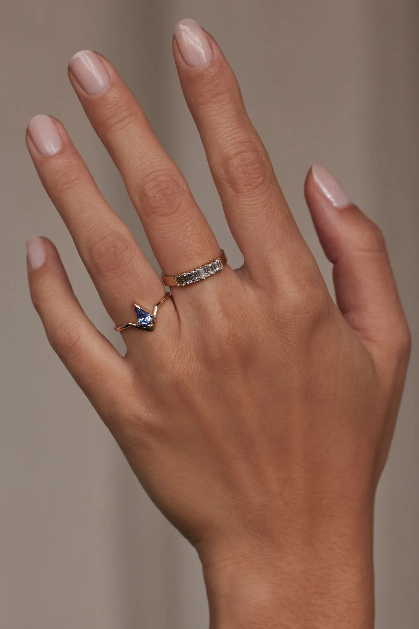 Blue Sapphire Kite Cut Nestled Ring - Size 7