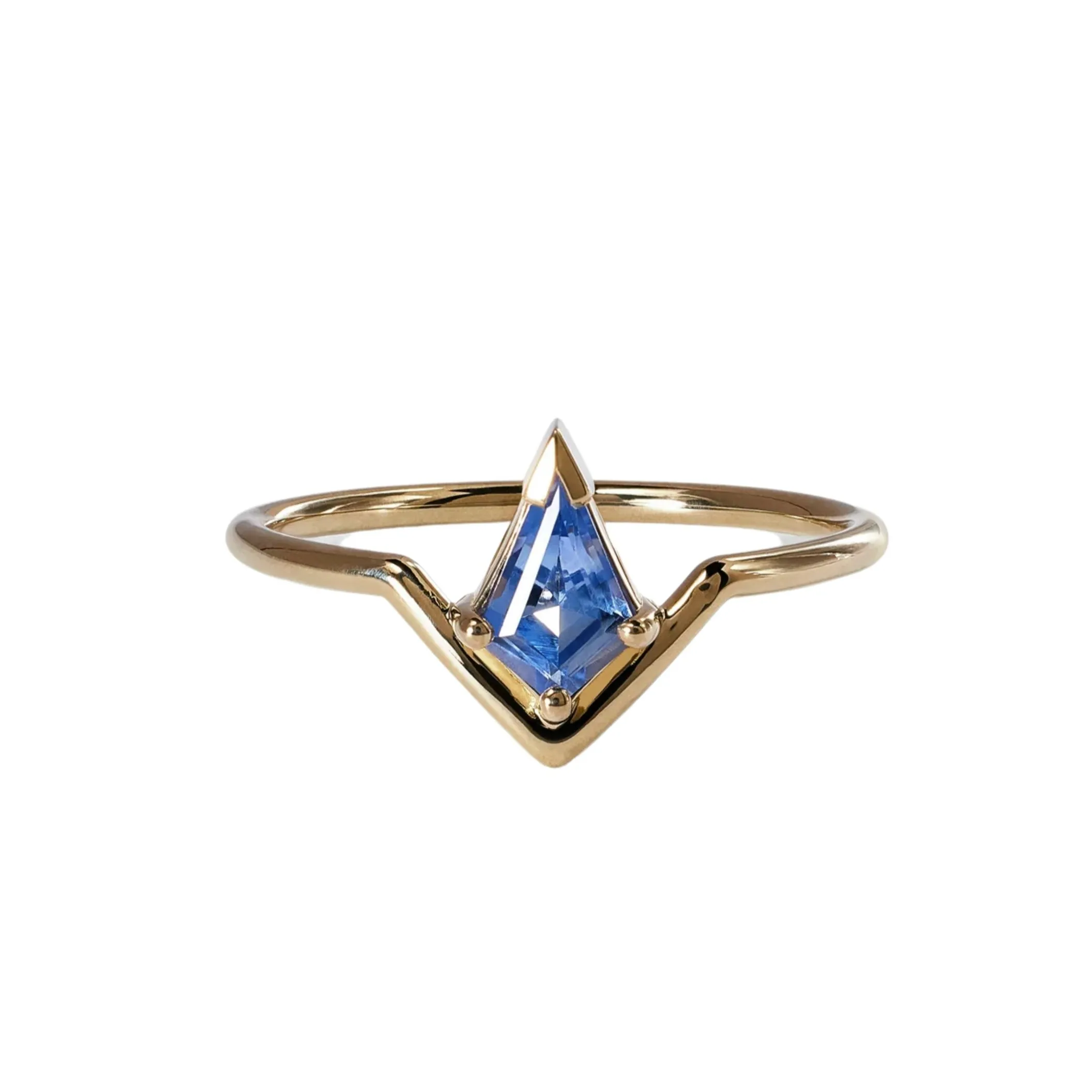 Blue Sapphire Kite Cut Nestled Ring - Size 7