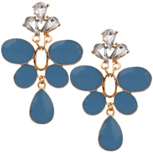 Blue Teardrop Rhinestone Elegant Post Earrings