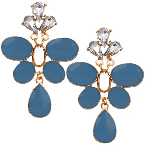 Blue Teardrop Rhinestone Elegant Post Earrings