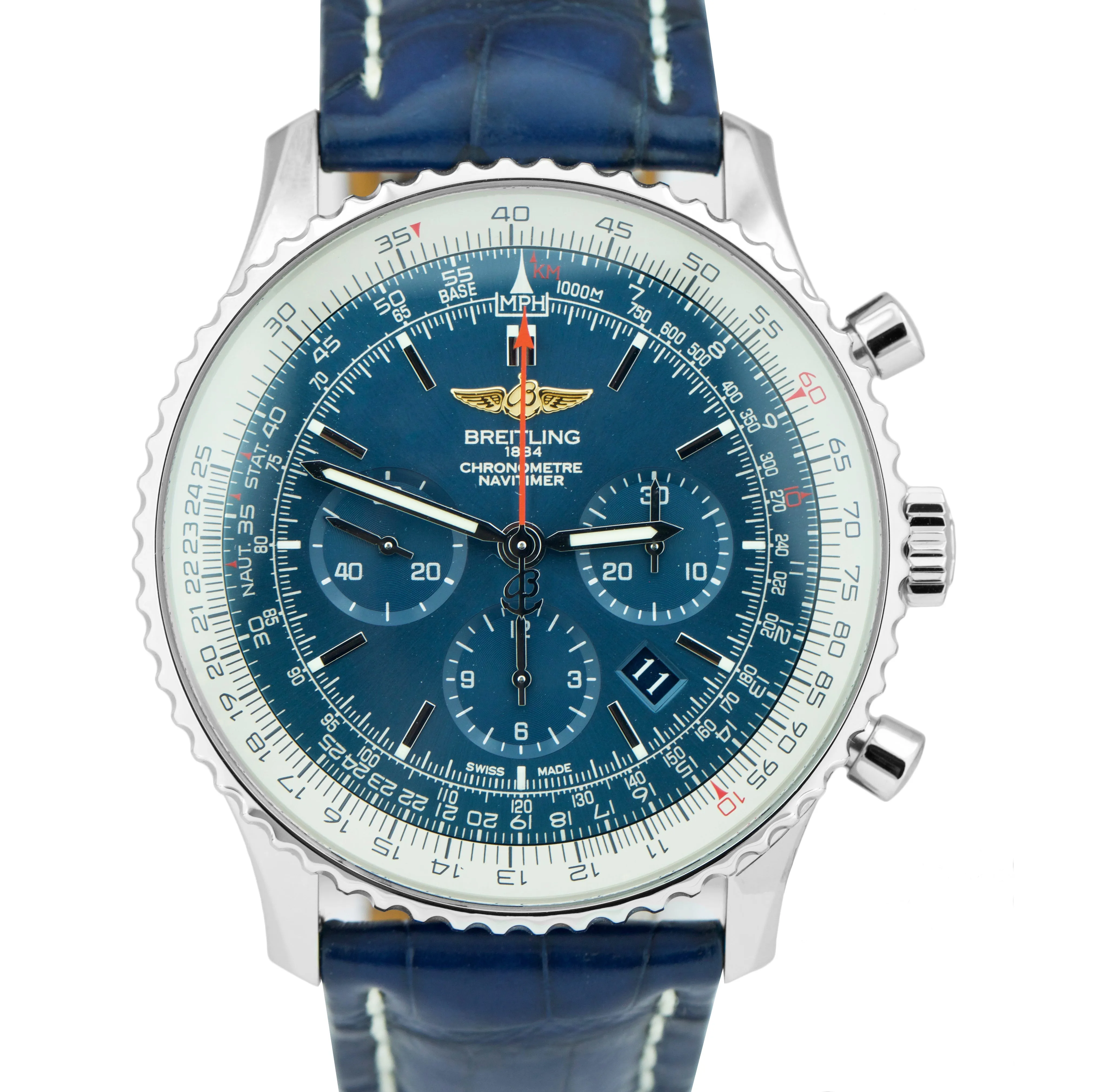 Breitling Navitimer 01 Aurora Blue 46mm AB0127 Chronograph Leather Watch