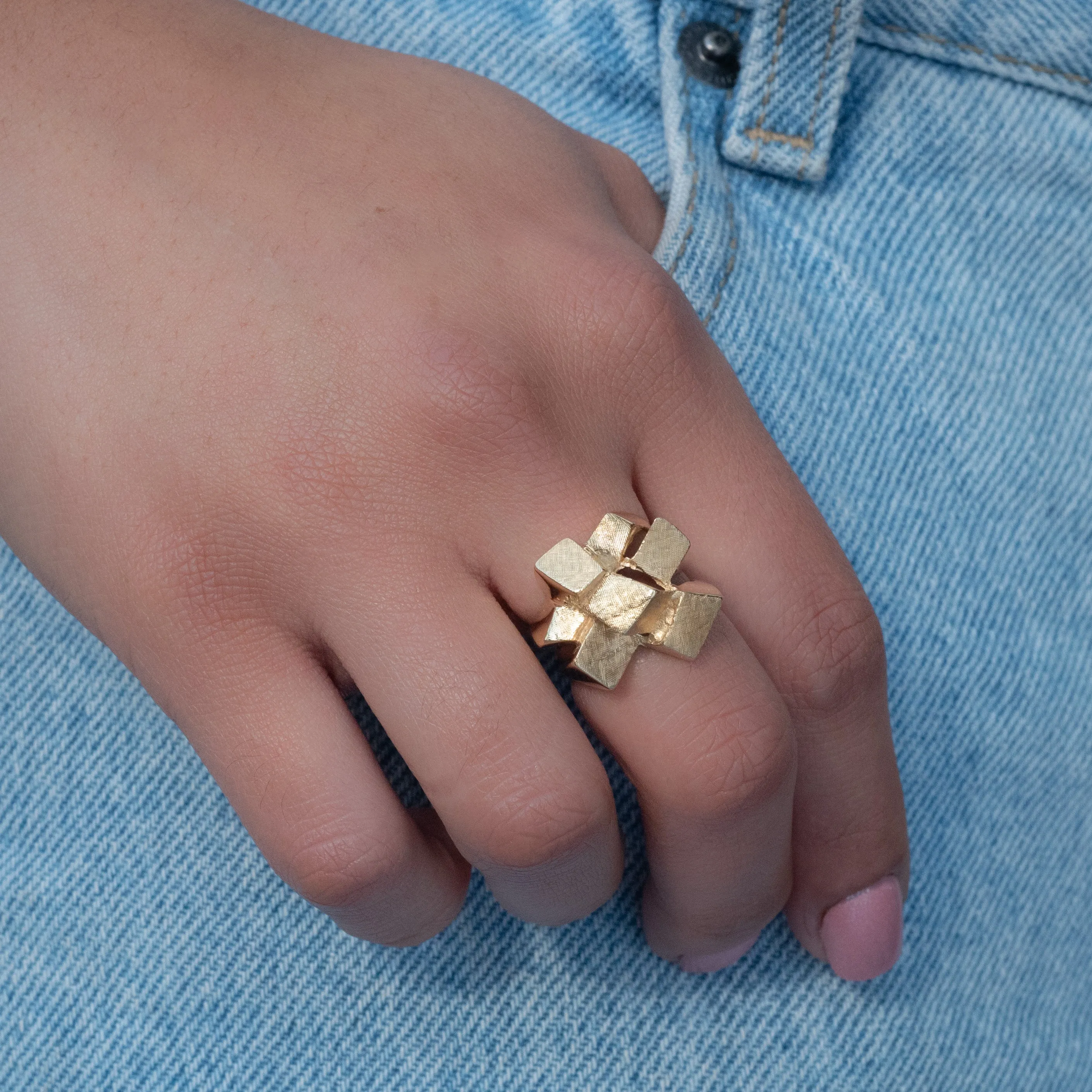 Brutalist Geometric Ring C. 1970s