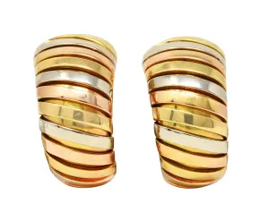 Bulgari 18 Karat Tri-Gold Tubogas J-Hoop Vintage Ear-Clip Earrings