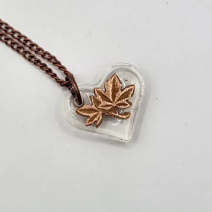 Canadian Penny In Resin Heart Necklace