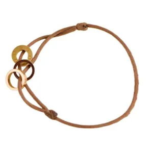 Cartier Love 18k Yellow and Rose 4 Diamond Sevres Porcelain Brown Cord Bracelet