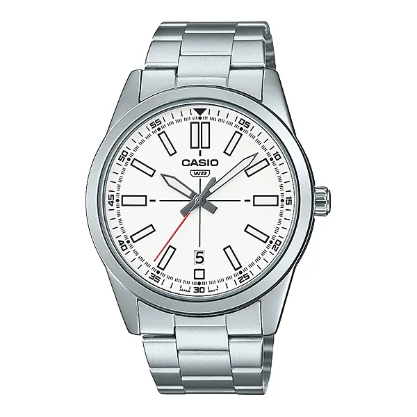 Casio Silver Stainless Steel White Dial Quartz Watch for Gents - MTP-VD02D-7EUDF