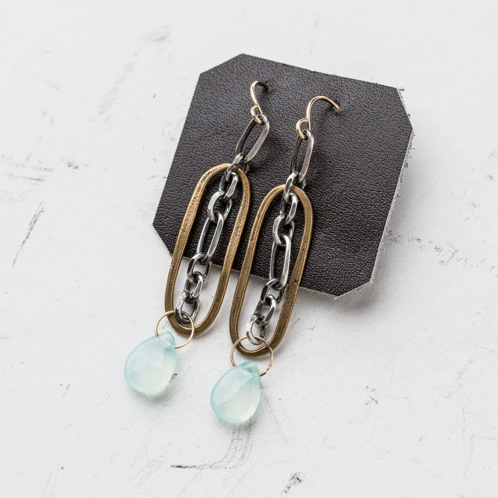 Chalcedony Oval and Chain Earrings