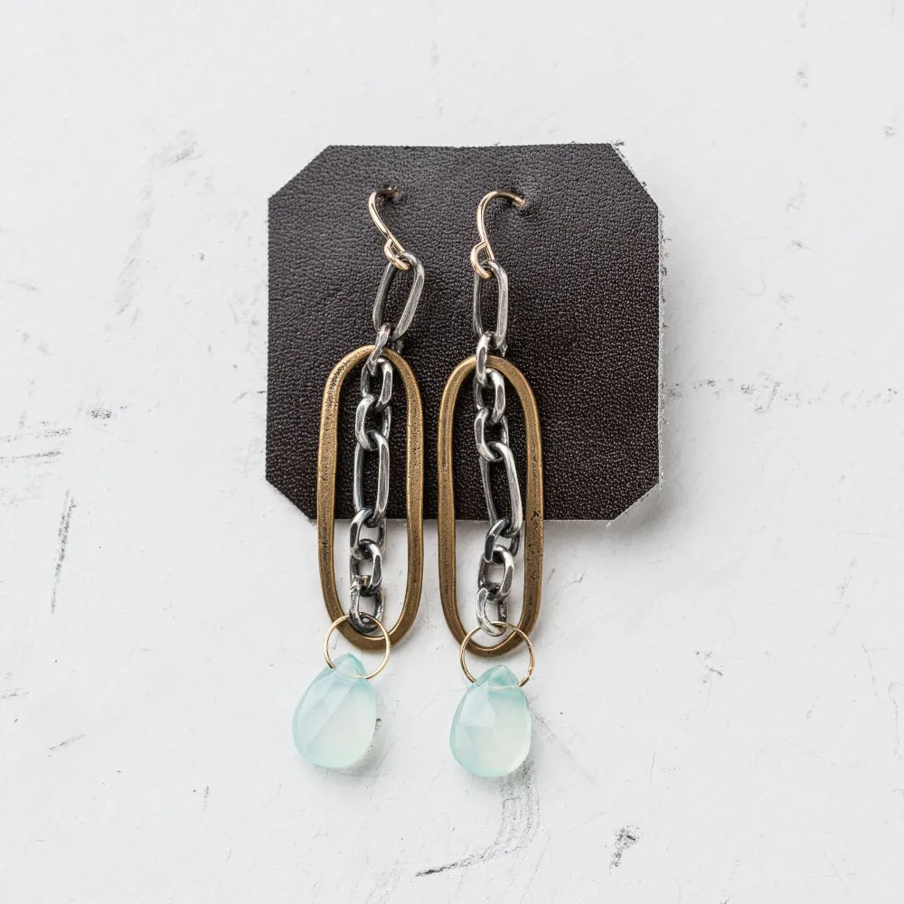 Chalcedony Oval and Chain Earrings