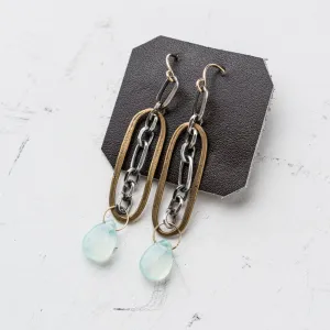 Chalcedony Oval and Chain Earrings