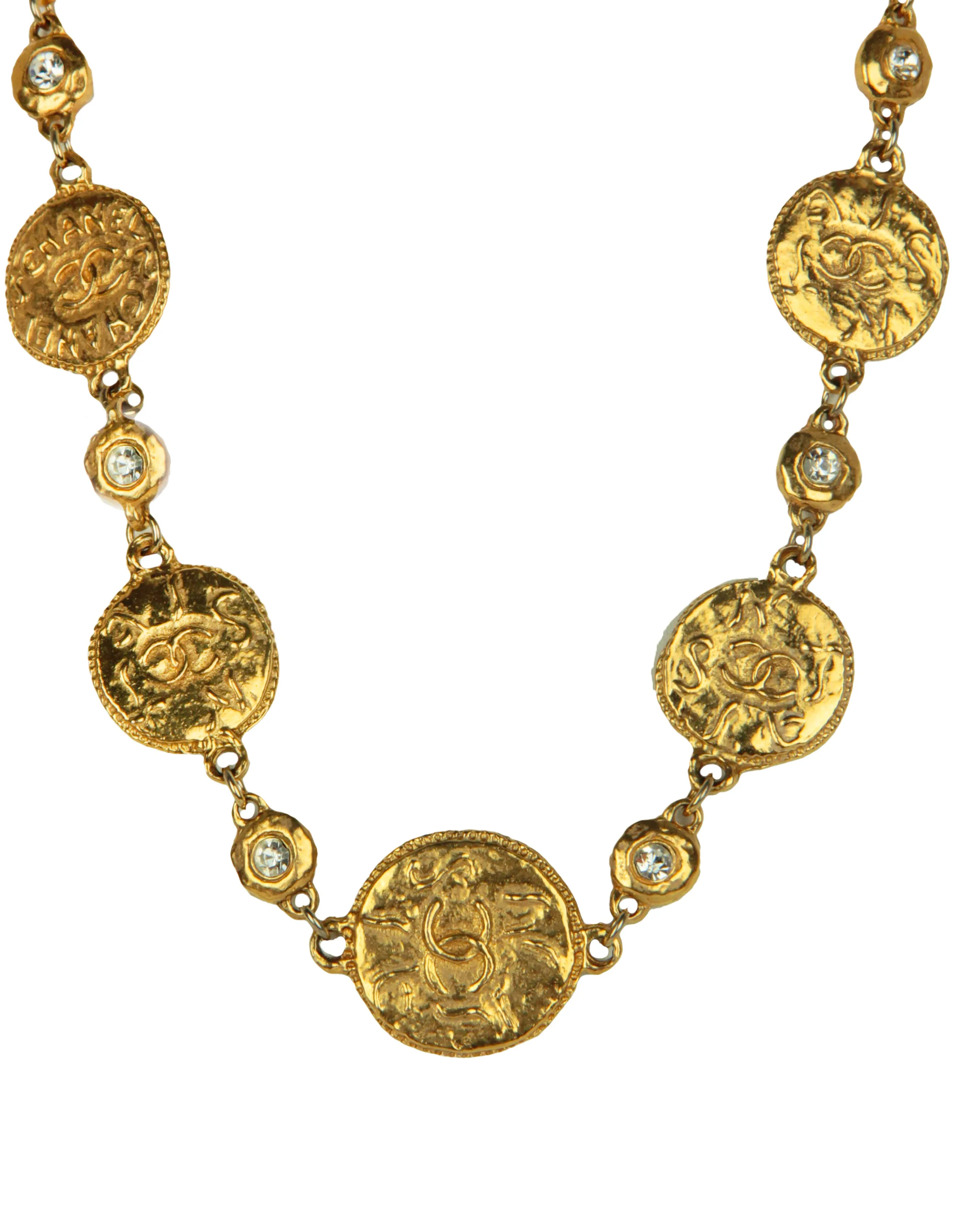 Chanel Vintage Goldtone CC Coin Choker Necklace w. Crystals