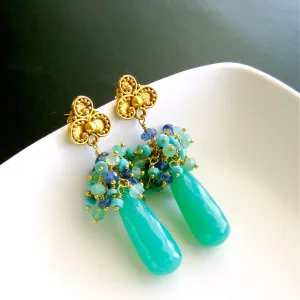 Chrysoprase Sleeping Beauty Turquoise Kyanite Cluster Post Style Earrings - Morgaine Cluster Earrings