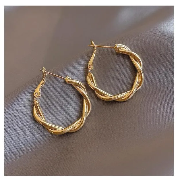 Classic Copper Alloy Smooth Metal Hoop Earrings