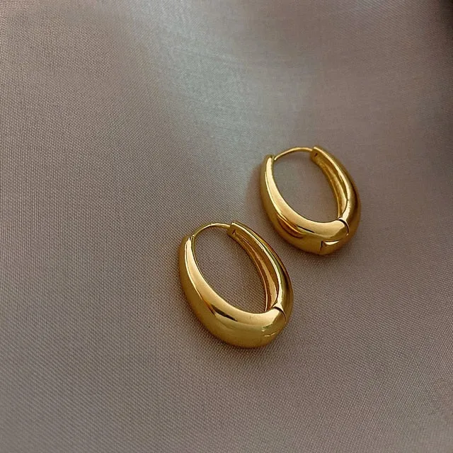 Classic Copper Alloy Smooth Metal Hoop Earrings