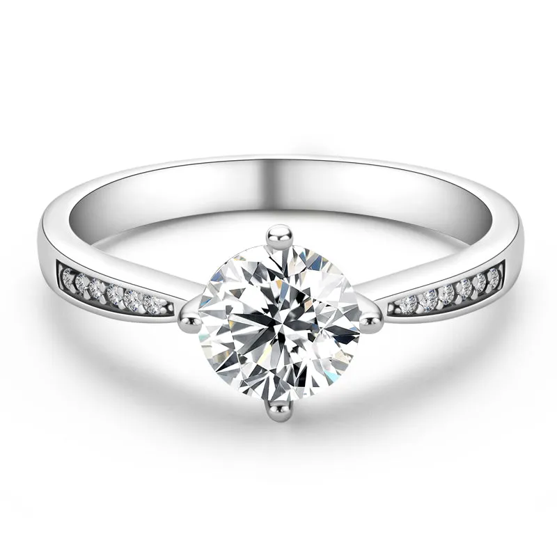 Classic Round Cut Moissanite Diamond Four Micro Setting Solitaire Ring
