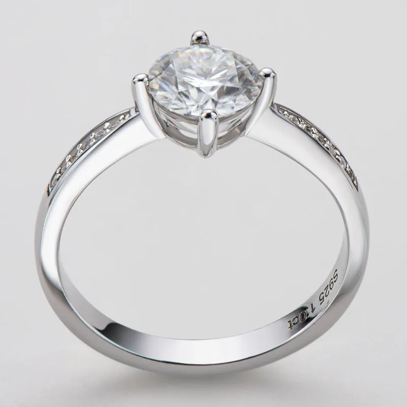 Classic Round Cut Moissanite Diamond Four Micro Setting Solitaire Ring