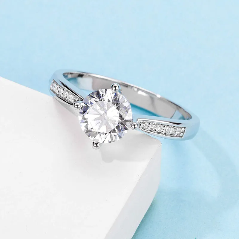 Classic Round Cut Moissanite Diamond Four Micro Setting Solitaire Ring